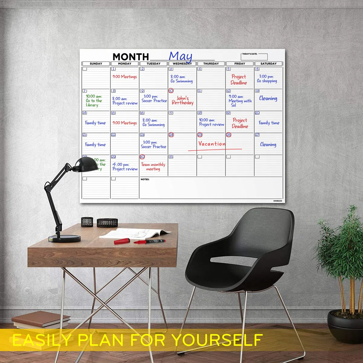Calendario grande de 91 x 122 cm de pizarra blanca en blanco, calendario de borrado en seco para pared, calendario de pared grande mensual de borrado en seco, planificador de pizarra de borrado en