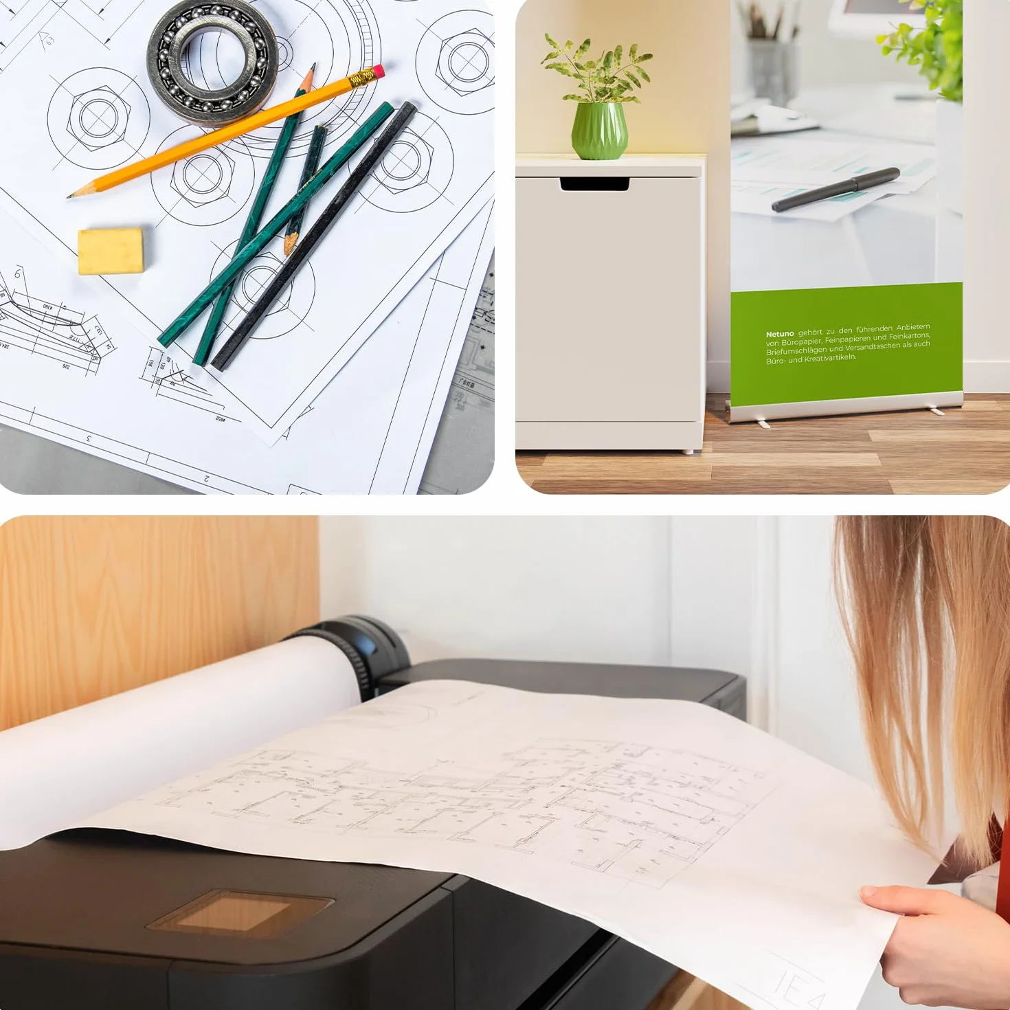 Netuno 4 rollos de papel blanco para plotter 610 mm x 50 m 80 g núcleo 50 mm papel mate universal para impresoras fotocopiadoras CAD planos de construcción dibujos técnicos carteles pósteres mapa