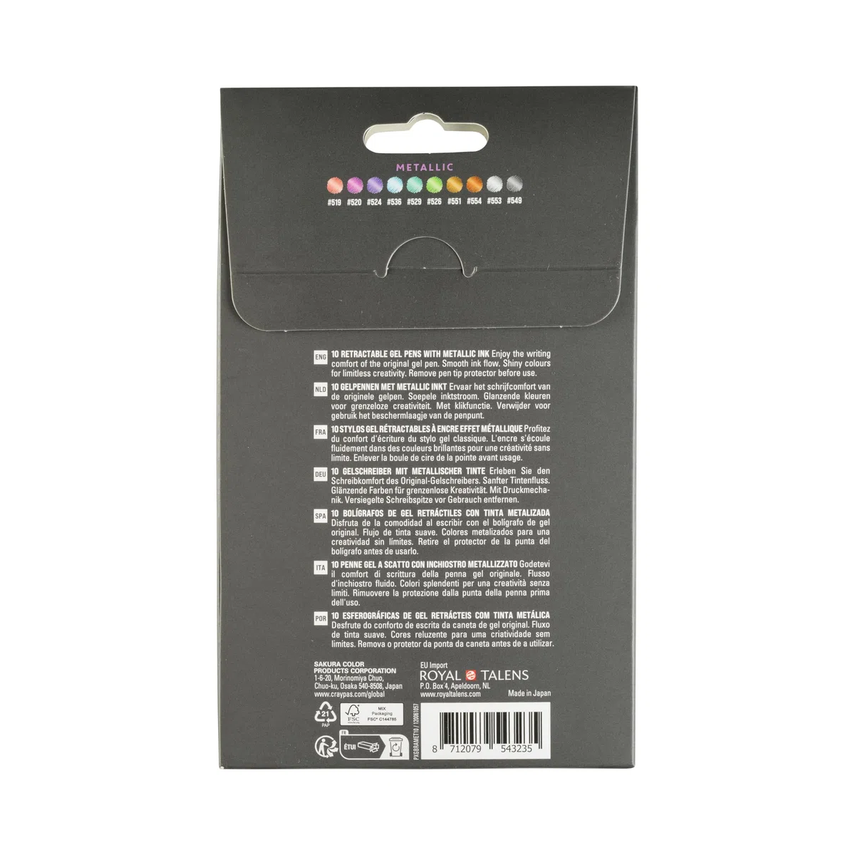 SAKURA Gelly Roll metallic bolígrafo gel con función clic, 10-set, fórmula única de tinta pigmentada, de secado rápido, ideal para escribir y dibujar