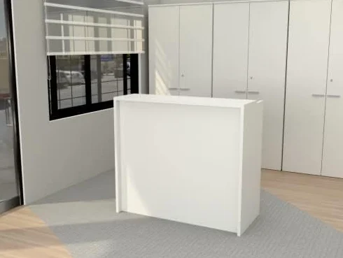 MOSTRADOR de Recepción y Oficina. Fácil Montaje. Laminado con Frontal Color Blanco DE 25mm DE Grosor. Fabricado EN ESPAÑA. Envio a Toda la Peninsula. (125x105x50 cm)
