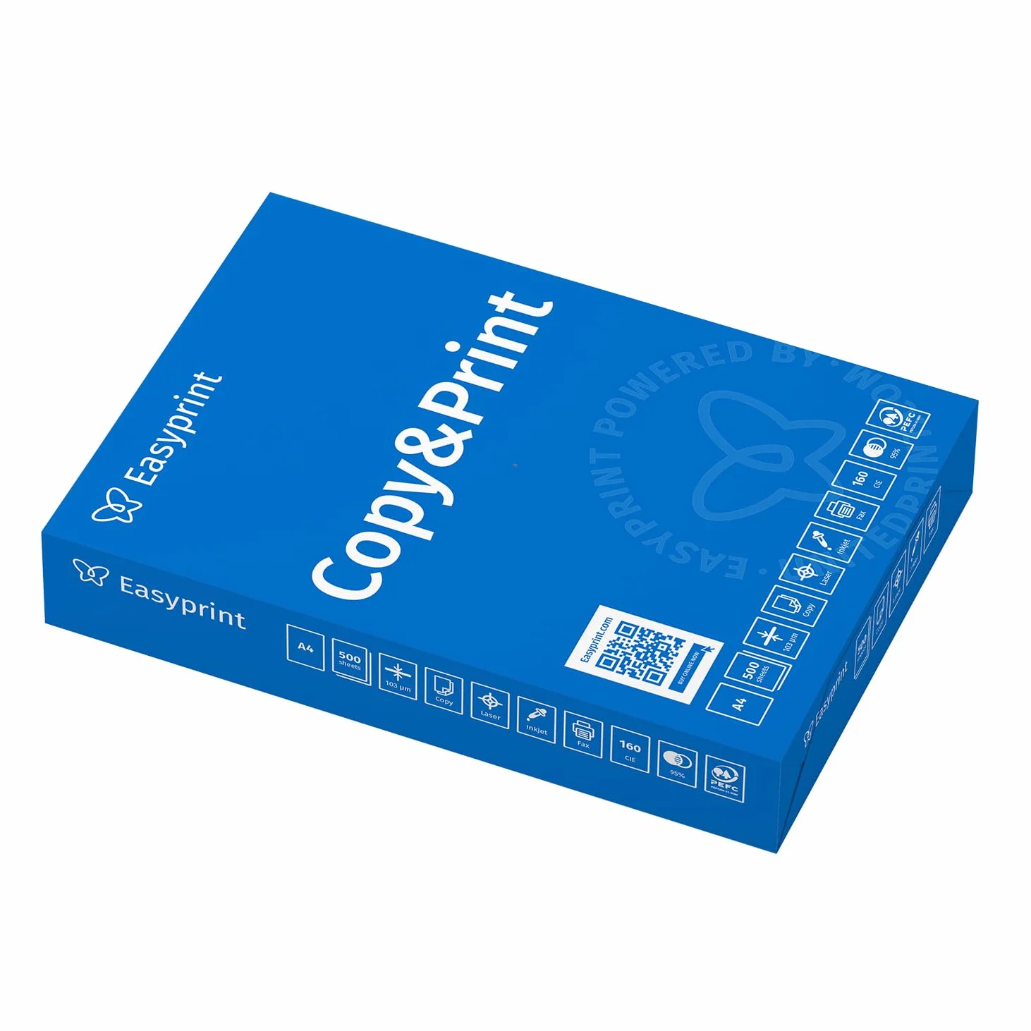 Easyprint Papel multiusos para impresora, Folios A4, 100.000 Hojas, 20 Paquetes de 5.000, Color blanco brillante CIE 160, PEFC