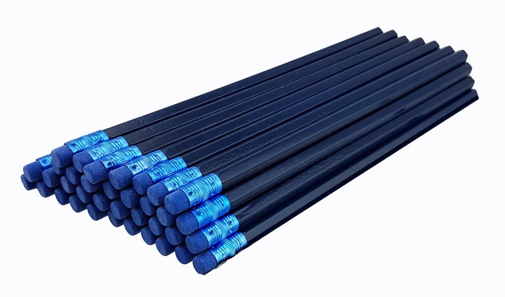 ezencils - Lápices hexagonales de barril azul real con goma de borrar azul y virola azul, paquete de 36 unidades, borrador que no mancha, mina HB # 2, sin afilar, sin marca