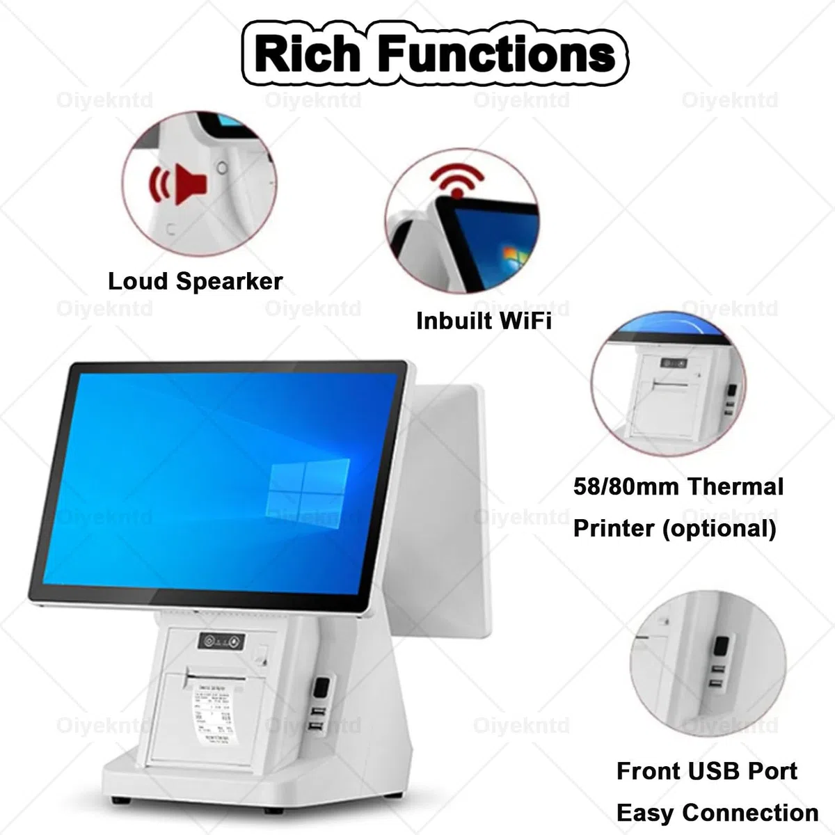 Sistemas TPV para restaurantes con Pantalla táctil de 15,6 Pulgadas, Caja registradora Todo en uno para pequeños Negocios, Terminal de Pago para Tiendas minoristas SingleScreen-4G64G58mm