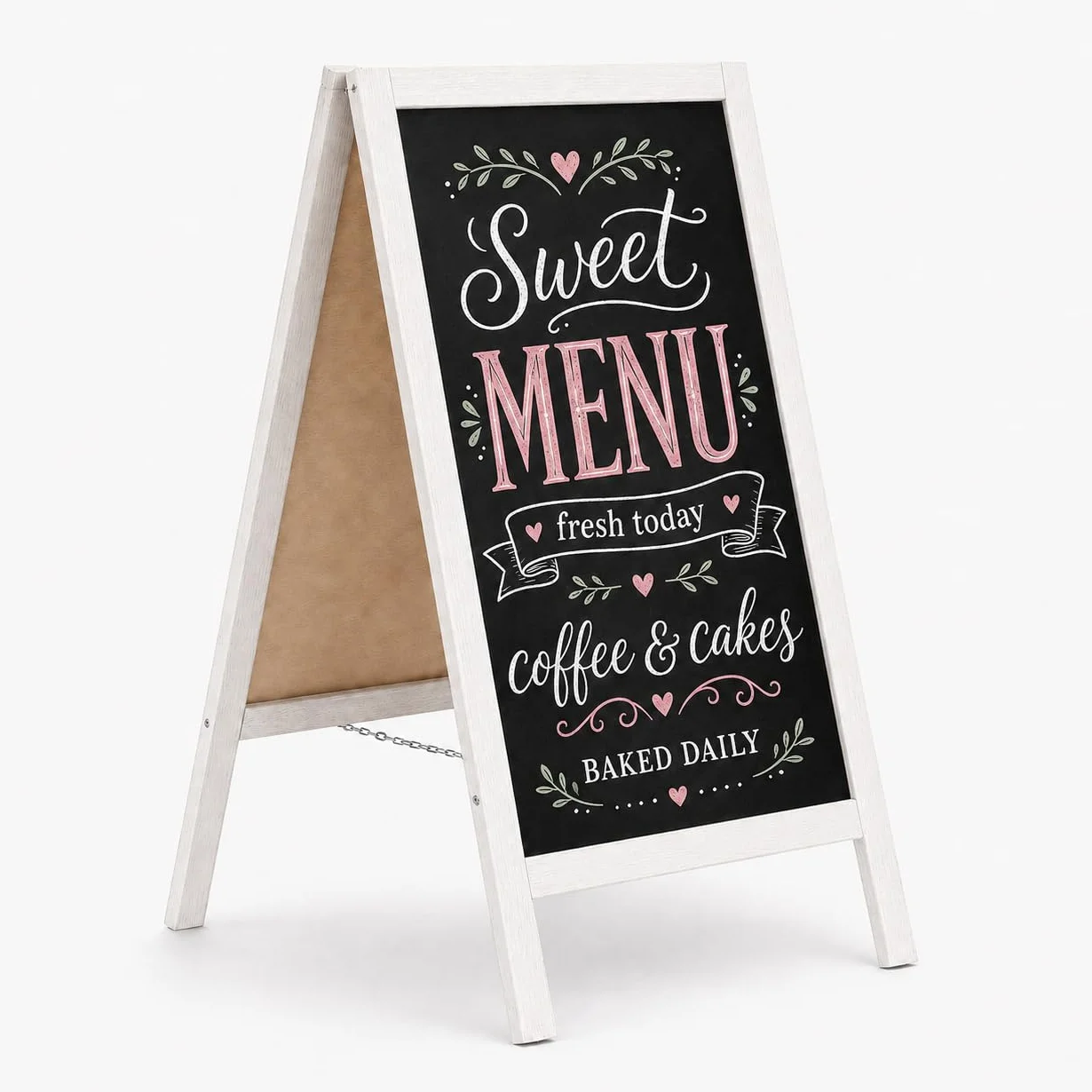 MG Design Pizarra Caballete Madera 60 × 120 cm Doble Cara Marco Blanco Plegable