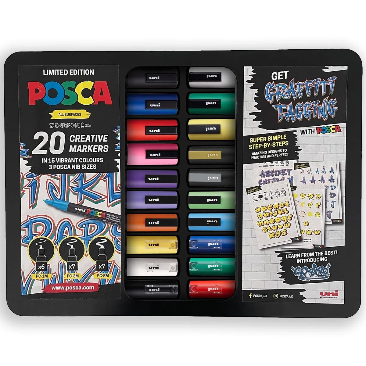 Posca Rotuladores de pintura permanentes a base de agua para artes y manualidades, multisuperficie en madera, metal, papel, cartón, vidrio, tela, cerámica y piedra, juego de 20 colores