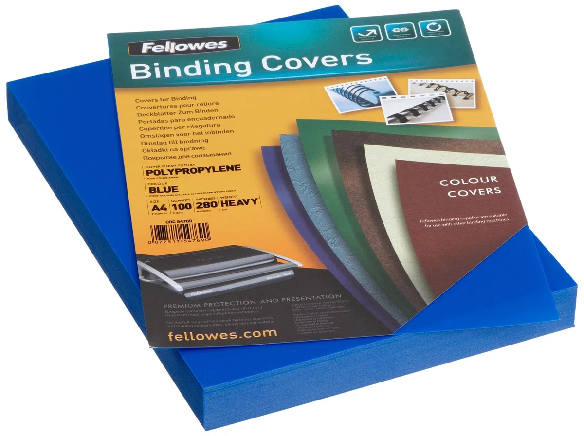 Fellowes 5476901 - Portadas para encuadernar de polipropileno, A4, azul