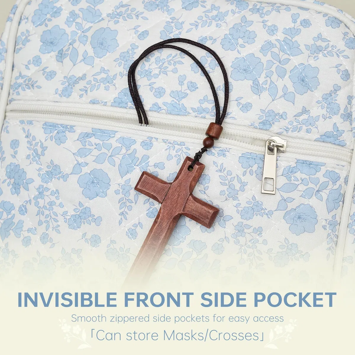 Funda para la Biblia para mujer, funda de bolsa de la Biblia con asa duradera, funda acolchada para transporte de la Biblia para niñas, accesorios de estudio de la Biblia (flor azul)