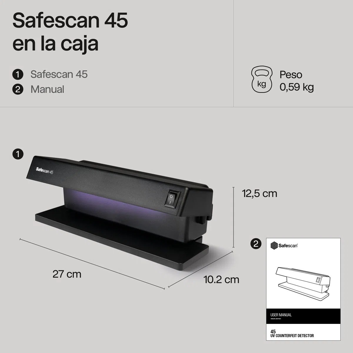 Safescan UV 45 Detector de billetes falsos, verifica billetes, tarjetas de crédito y documentos - Detector UV para nuevos billetes - Detector billetes falsos con luz UV - Detector con luz UV