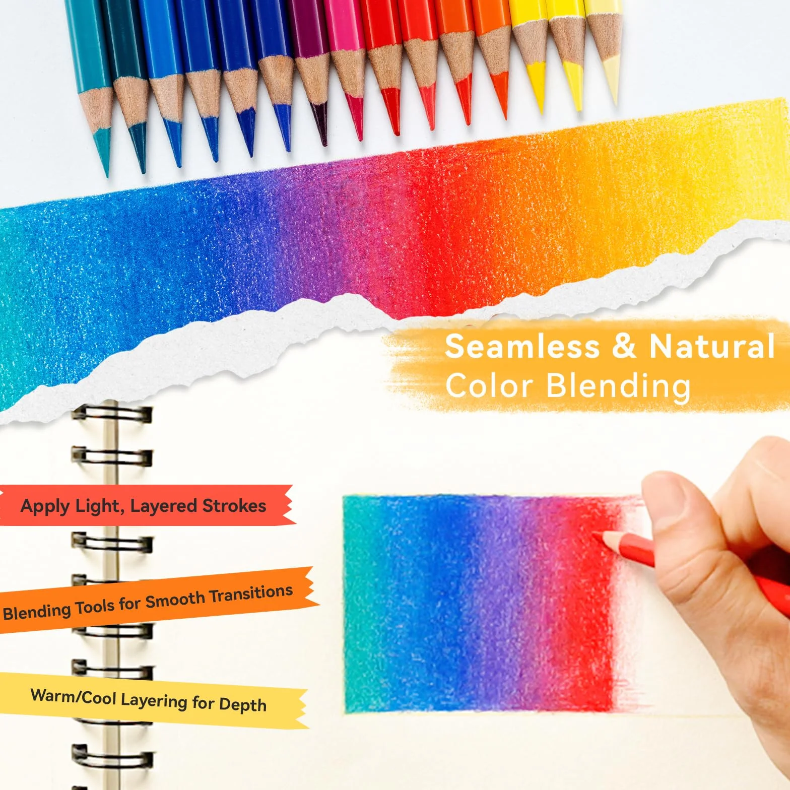 Ohuhu Lapices Colores, 72 lápices de alta pigmentación mezclables con mina de 4 mm con base de aceite, lápices de colores profesionales para artistas, Adultos, estudiantes, dibujo, bocetos y retratos