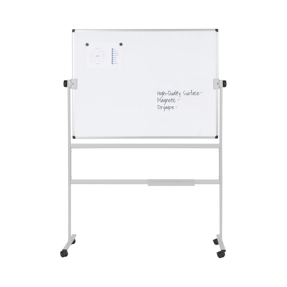 Bi-Office Pizarra Blanca Móvil,105x75cm, superficie doble cara de acero lacado, estructura de acero