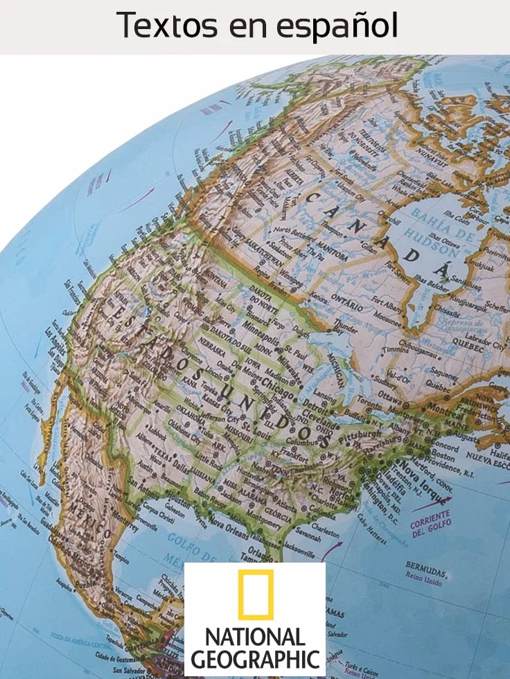 Tecnodidattica, Globo Terráqueo NATGEO Classic 30, Cartografía Físico-Política oficial National Geographic Classic, Iluminado y giratorio, Texto en Español, Diámetro 30 cm