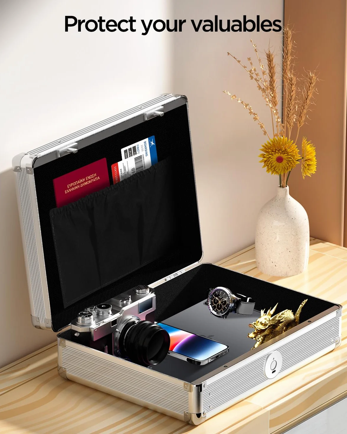 AICase Caja de Almacenamiento biométrica de Huellas Dactilares, Caja Fuerte para Joyas en Efectivo, Caja Fuerte para Armas, Acceso rápido, Recargable, para cabecera de casa, Coche