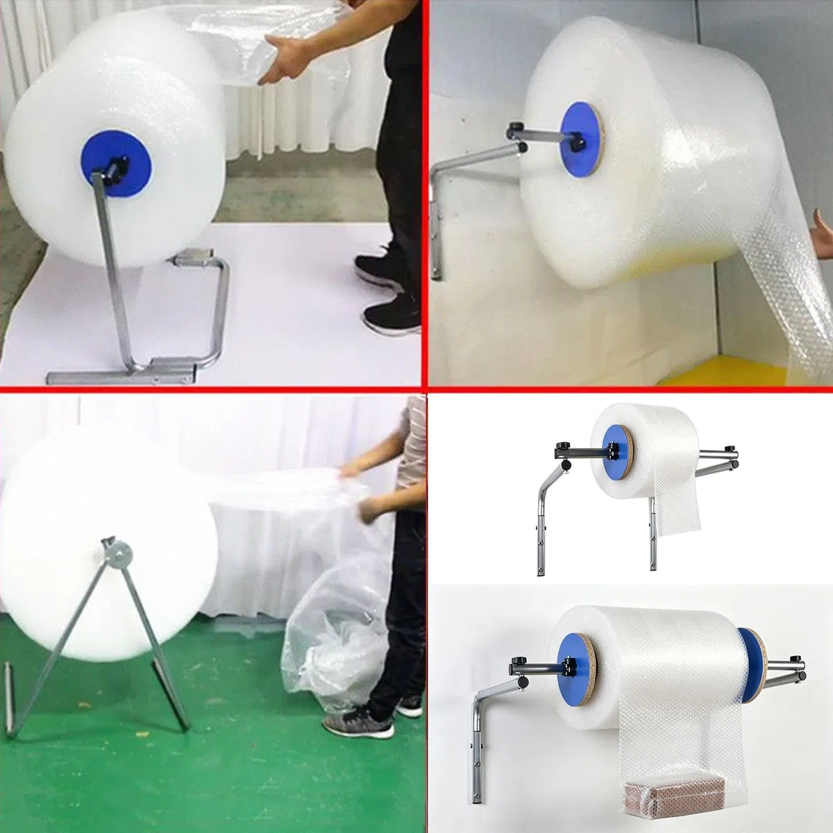 Dispensador de rollos de espuma de montaje en pared, soporte de amortiguación de burbujas para embalaje y envío, construcción de acero duradero para uso en almacén y fábrica