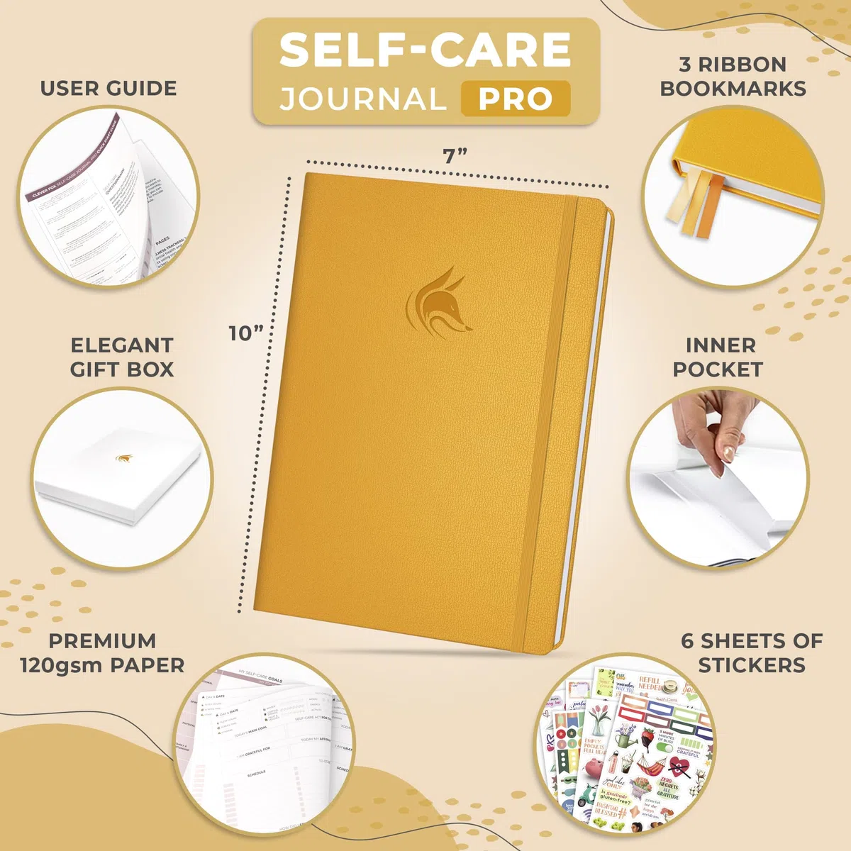 CF Self Care Journal PRO (más pequeño que A4 (7 x 10 pulgadas), color amarillo ámbar