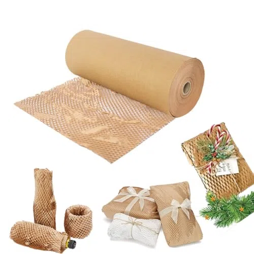 Rollo de papel de embalaje reciclable de panal de abeja de 30 m x 10 cm, envoltura protectora acolchada para enviar artículos frágiles, alternativa ecológica de burbujas