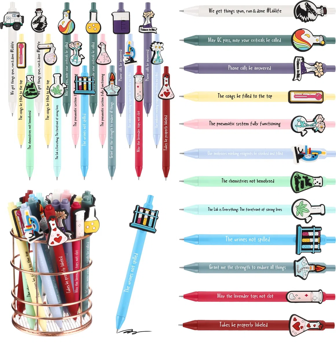 Sayglossy 72 bolígrafos retráctiles de tinta negra para fiestas de ciencia, cumpleaños, decoración de laboratorio de química, regalo de graduación, para estudiantes