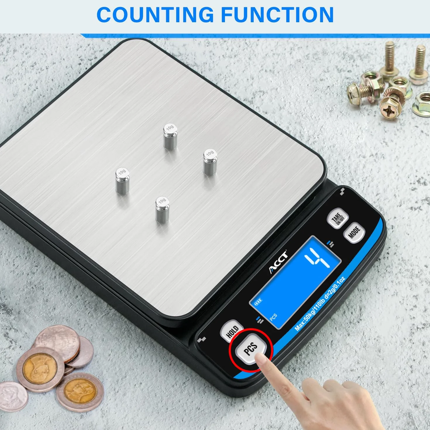 110lb Postal Scale - Balanza de envío de alta precisión con funciones de tara, recuento y retención, 5 unidades