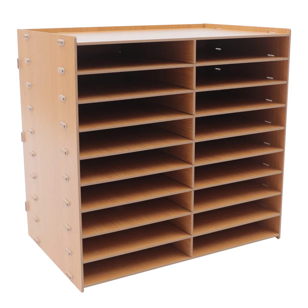 Organizador de escritorio de 18 compartimentos, organizador de papeles, organizador de literatura de oficina, estantería multifuncional para archivos, revista vertical para aulas (color madera de