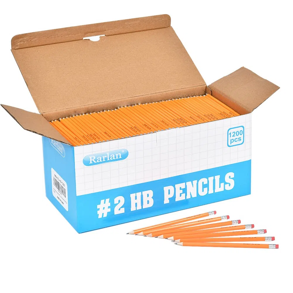 Rarlan Lápices HB #2 con revestimiento de madera, preafilados, paquete de 1200 unidades | Lápices de aula con borradores para suministros escolares y profesores, escritura, dibujo y bocetos, vuelta a la escuela