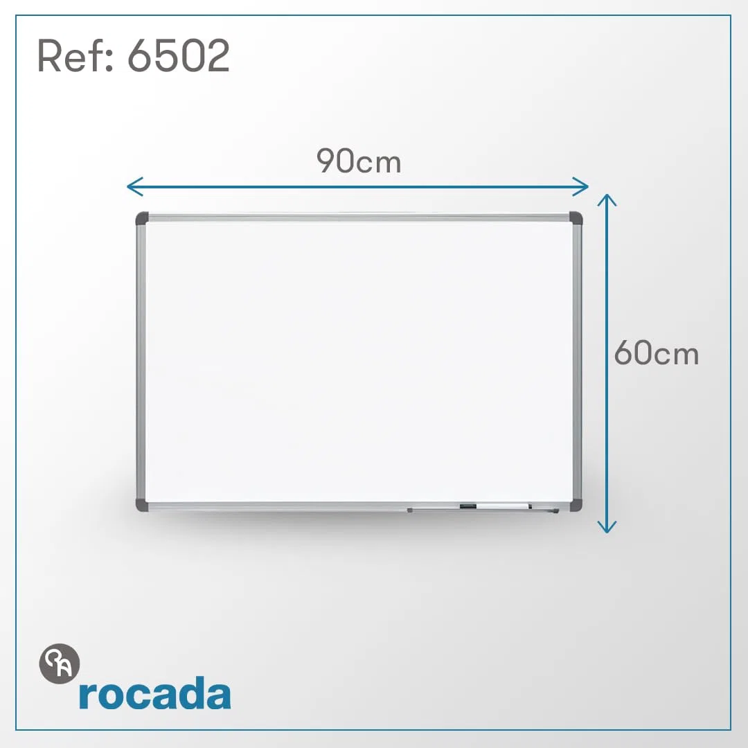 Rocada | Pizarra Blanca Magnética 90 x 60 cm - Marco de Aluminio - Borrado en Seco - Superficie Magnética - Para Oficina, Aula y Presentaciones - Fácil Limpieza