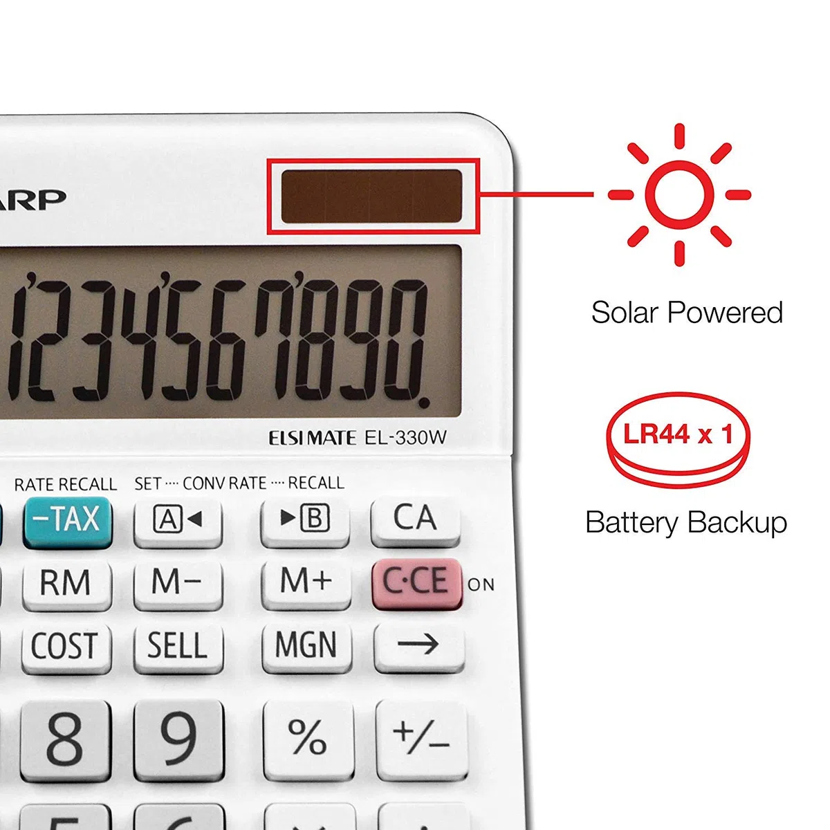 Sharp EL-330WB - Calculadora básica de escritorio de función estándar, pantalla grande, para el hogar y la oficina, doble potencia, solar y batería, paquete de 5 unidades