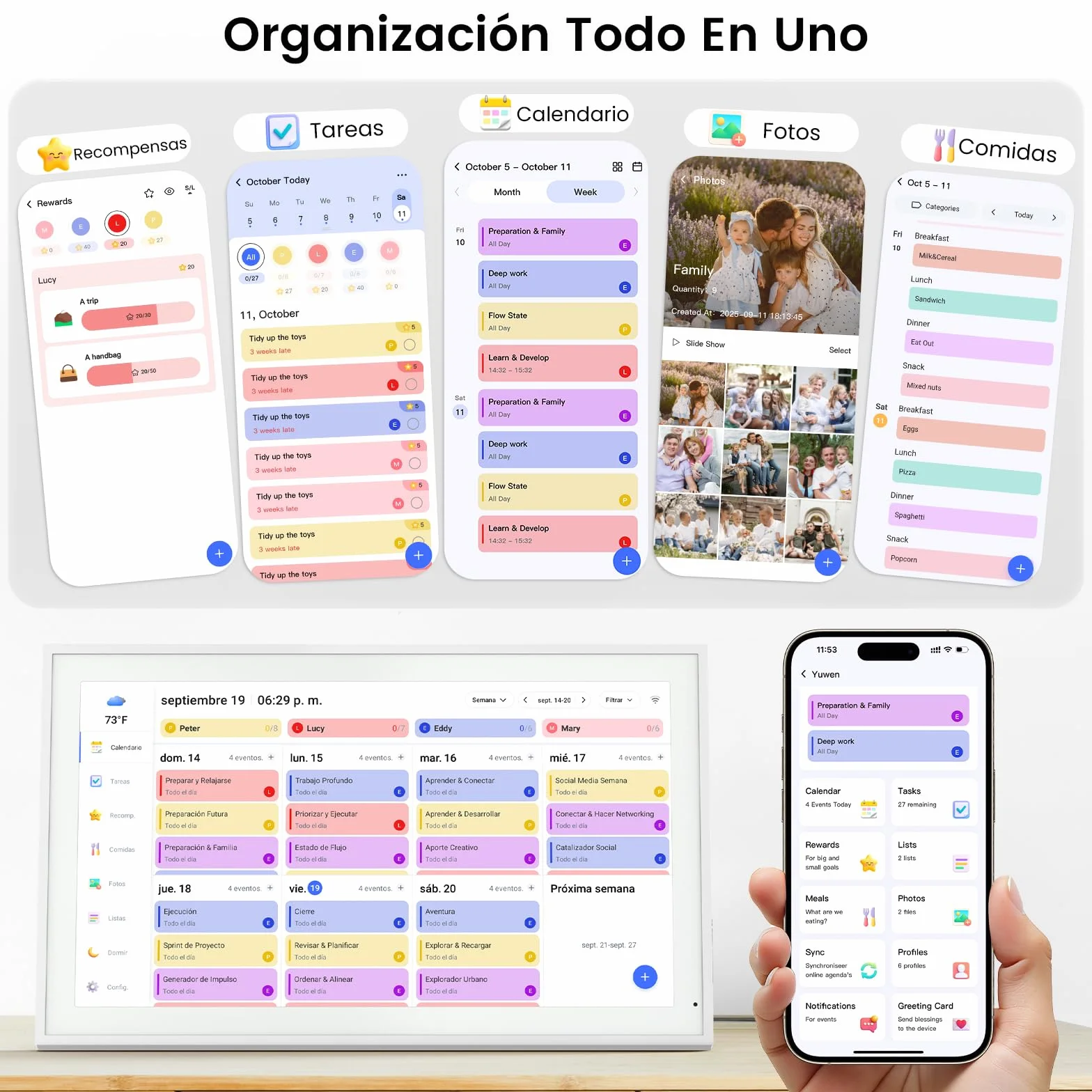 NEWYES Calendario Digital Pared 15,6" - Planificador Semanal Mensual 2026, WiFi Sync Pantalla Táctil Inteligente, para Gestionar TDAH Niños, Comidas, Agendas y Tareas de Aprendizaje
