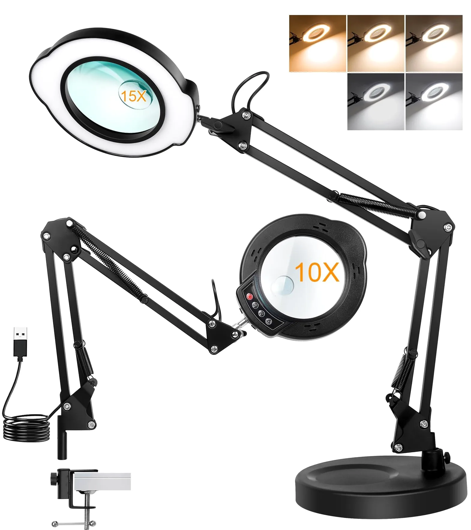 Lupa de Mesa 10x con Luz 84 LED Cuello Cisne Flexible Iluminado 5 Modos De Color Control Táctil Lámpara De Aumento Manos Libres Regulable para Pintar Manualidades Pasatiempos Costura y Trabajos Cerca
