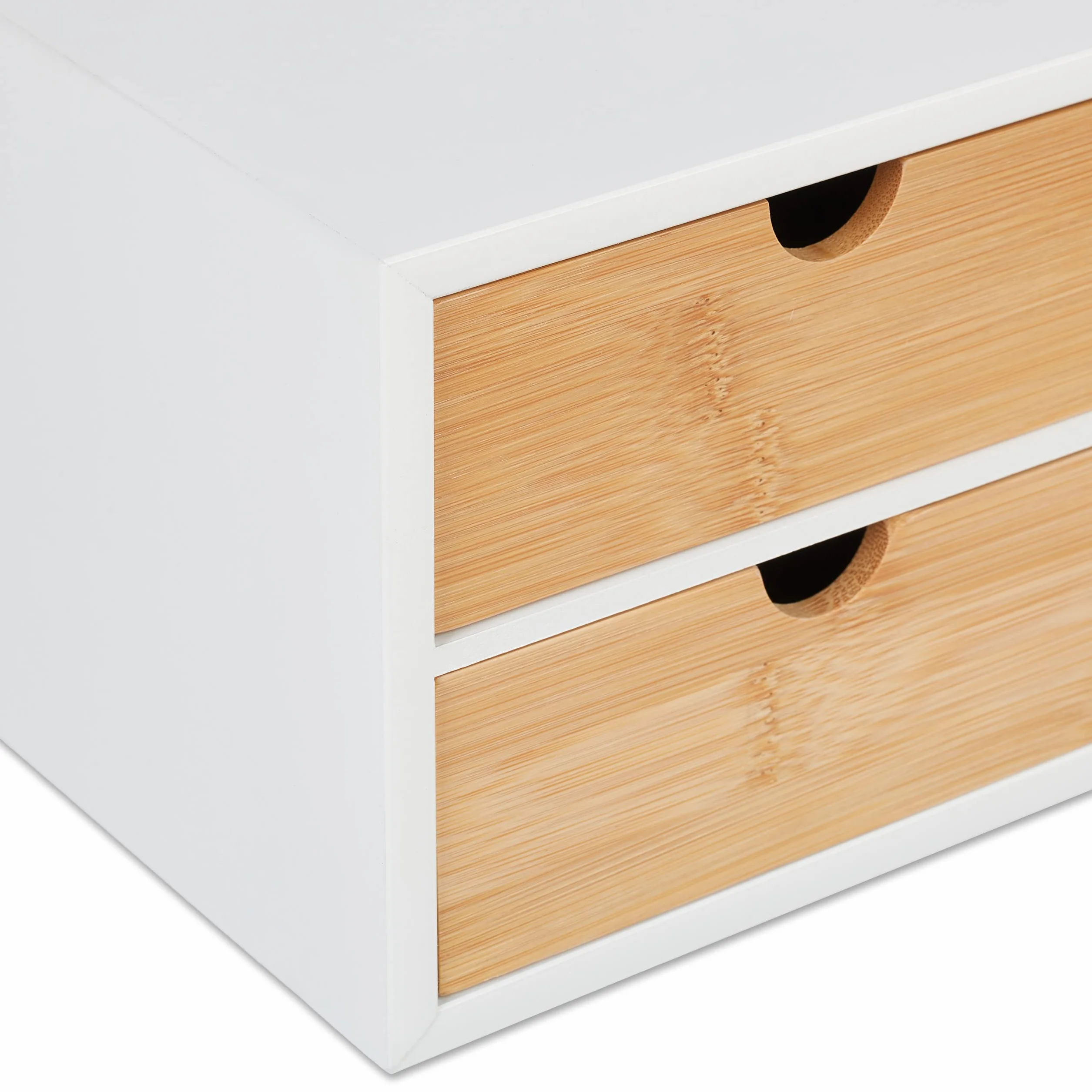 Relaxdays Organizador Escritorio 4 Cajones Bambú MDF 14x33xcm Natural Blanco