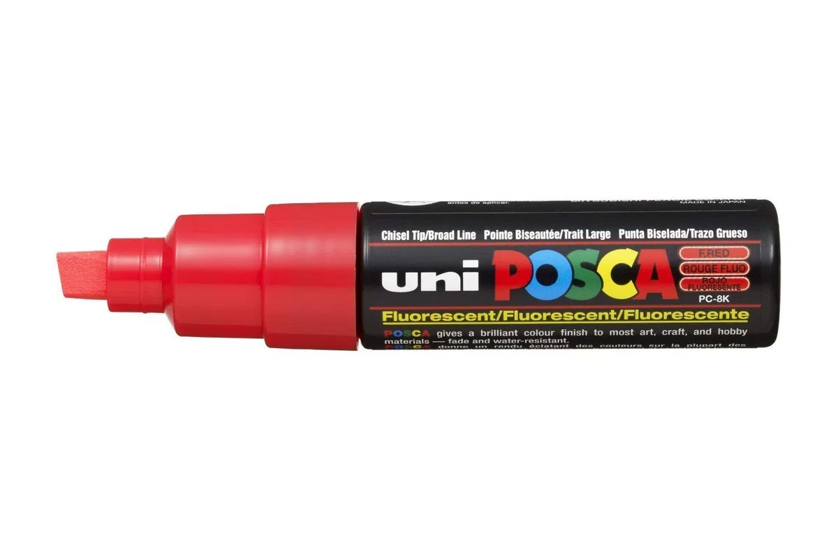 Posca Uni PC-8K Punta Plana Rotulador Pluma- Rojo Fluorescente (Box Of 6)