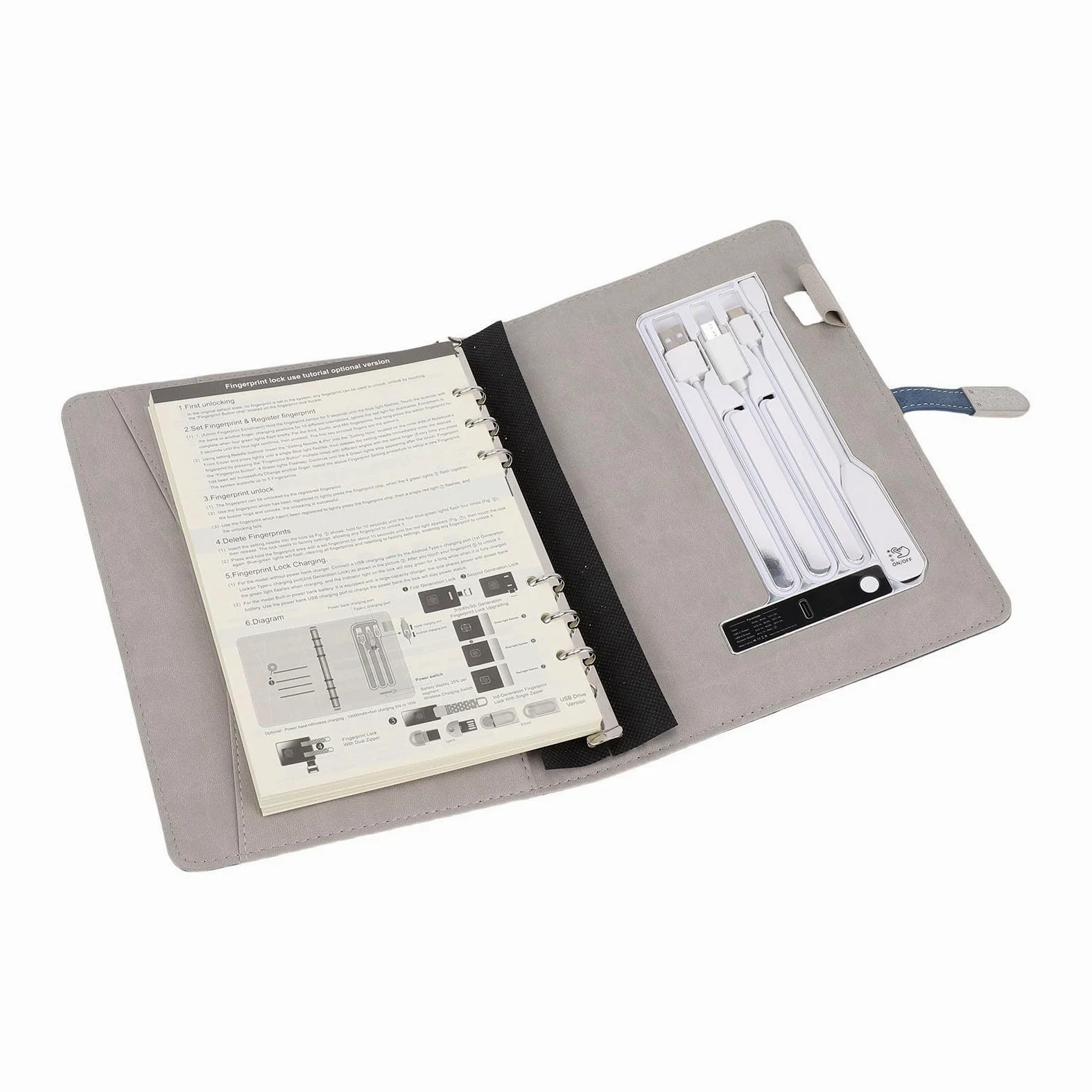 Tissting Cuaderno Carga Inalámbrica 80 Hojas 8000mAh Batería - Organizador Multifunción con Luz Nocturna 16GB Disco Memoria para Trabajo Escuela
