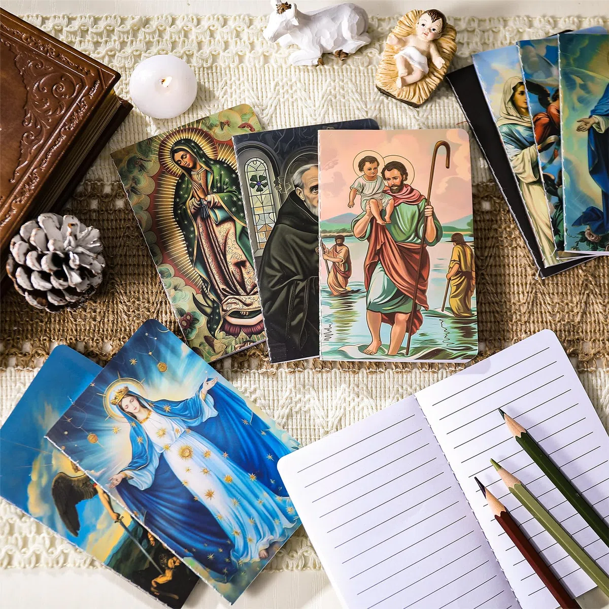 AmazingSpark 50 cuadernos religiosos, regalos católicos, diarios cristianos, regalos católicos a granel, diarios de oración, blocs de notas de bolsillo pequeño para rellenar calcetines de Navidad