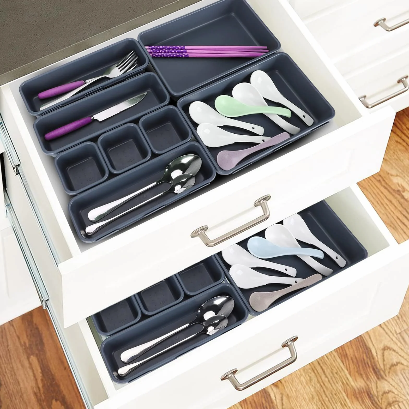 Organizador de Cajones 48 pcs Plástico Separadores para Cocina Baño Maquillaje Escritorio Negro