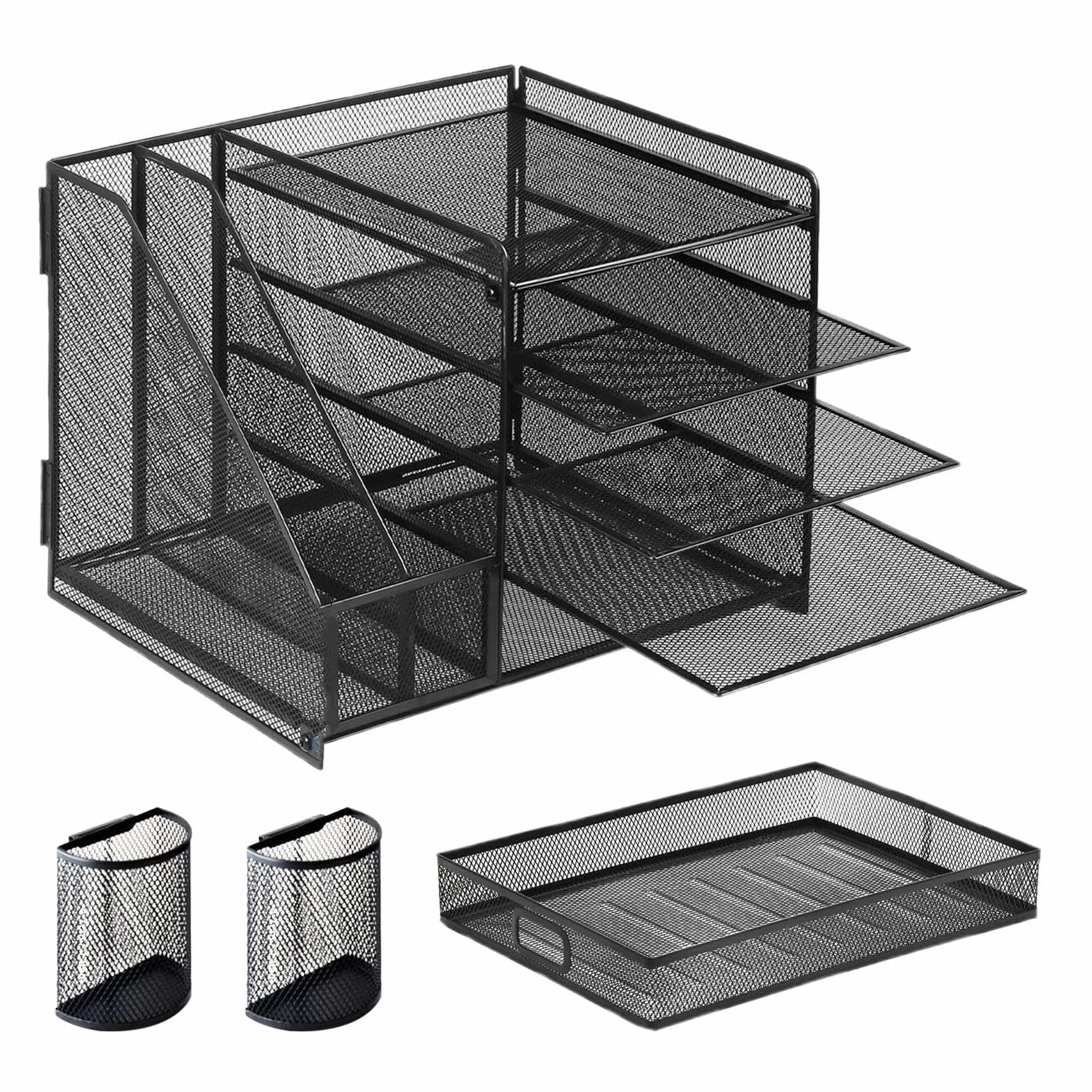 Bandeja de escritorio de malla organizadora - 35x28x30,5cm estante de archivo de 5 capas, soporte de papelería de oficina, papelería de almacenamiento de múltiples capas | Libros de escritorio de