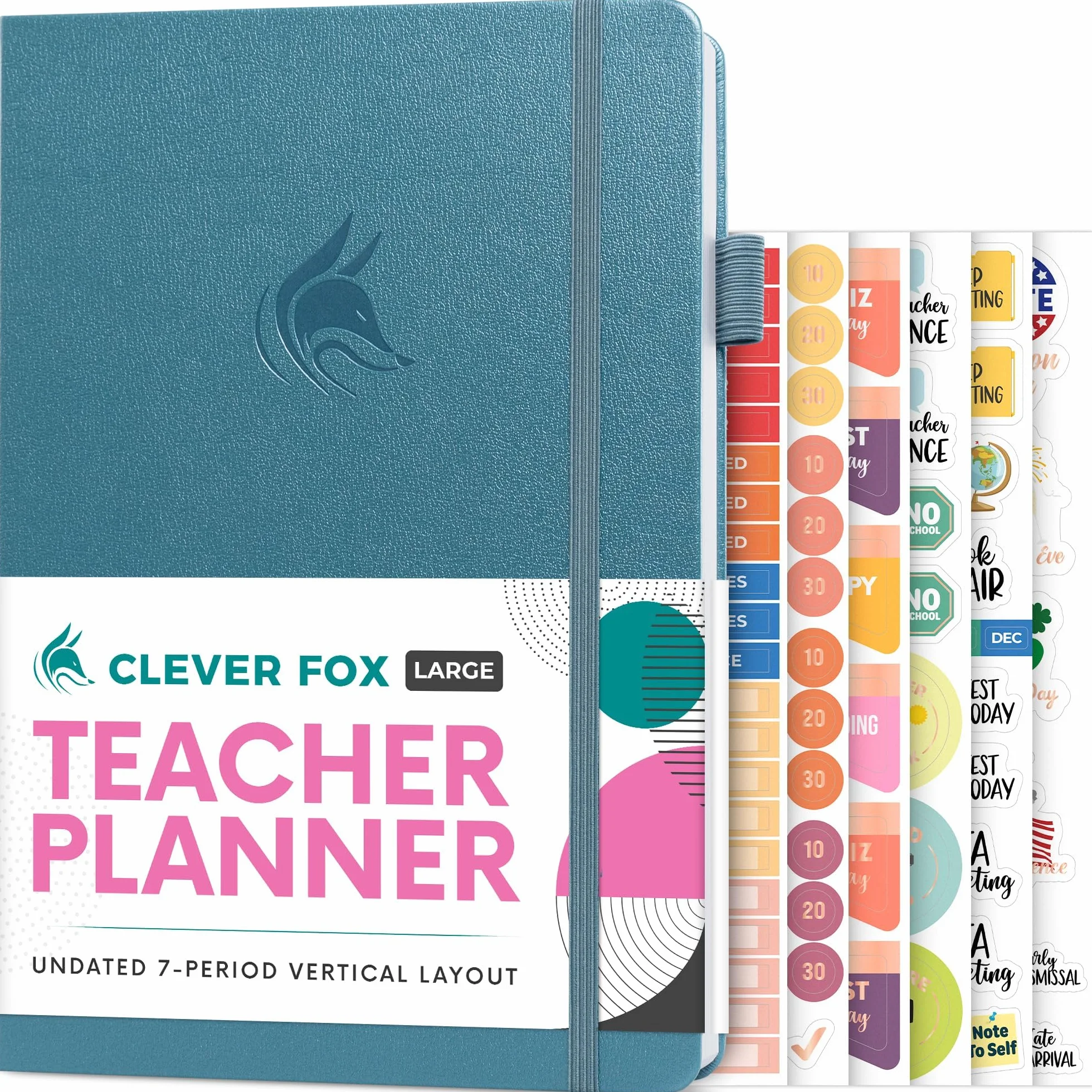 Clever Fox Planificador para profesores, planificador de año escolar con calendarios y planes de lecciones, libro de planes para profesores para organización de aula y escuela en casa, sin fecha, 7 x