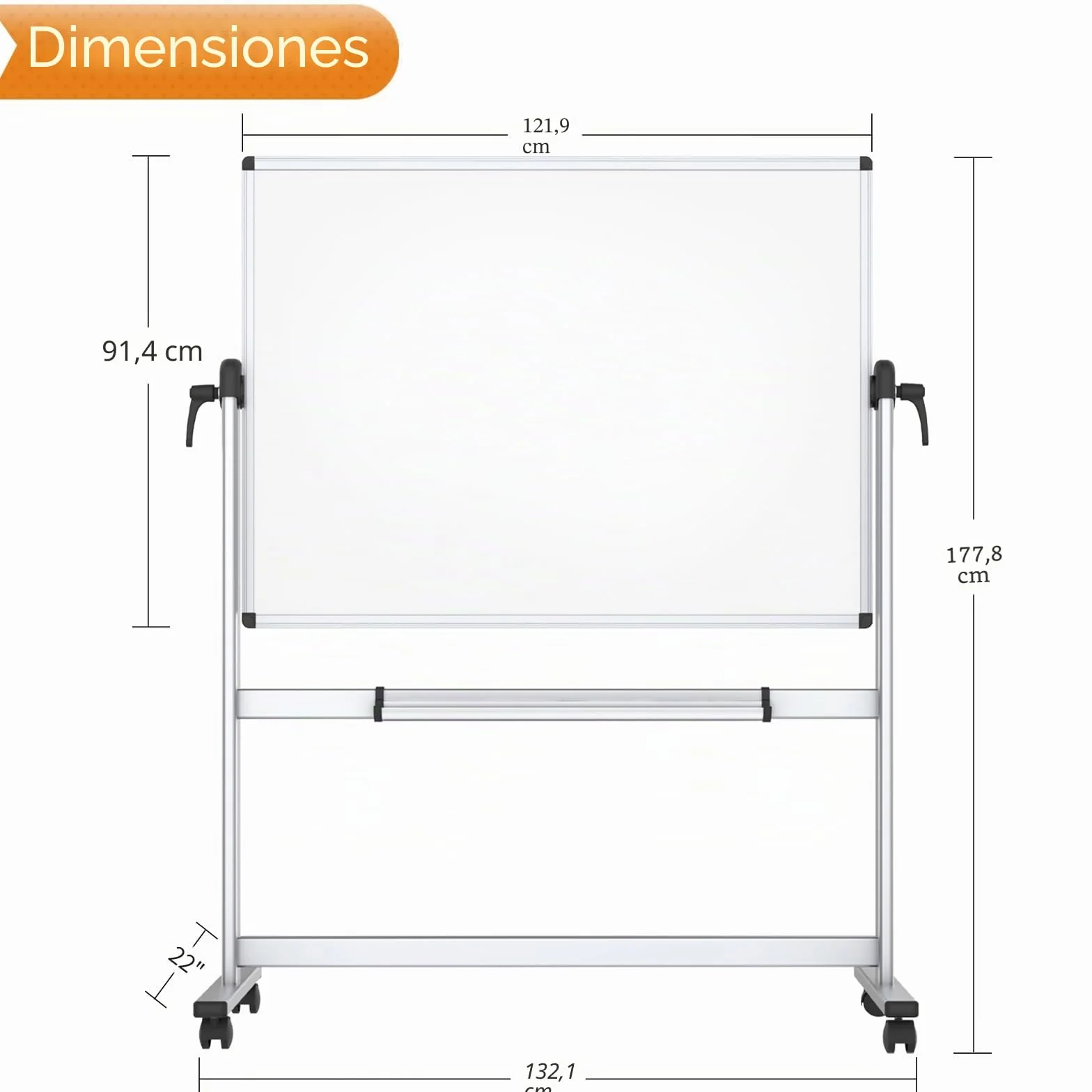 VIZ-PRO Pizarra blanca móvil magnética de doble cara 120x90 cm con ruedas marco de aluminio