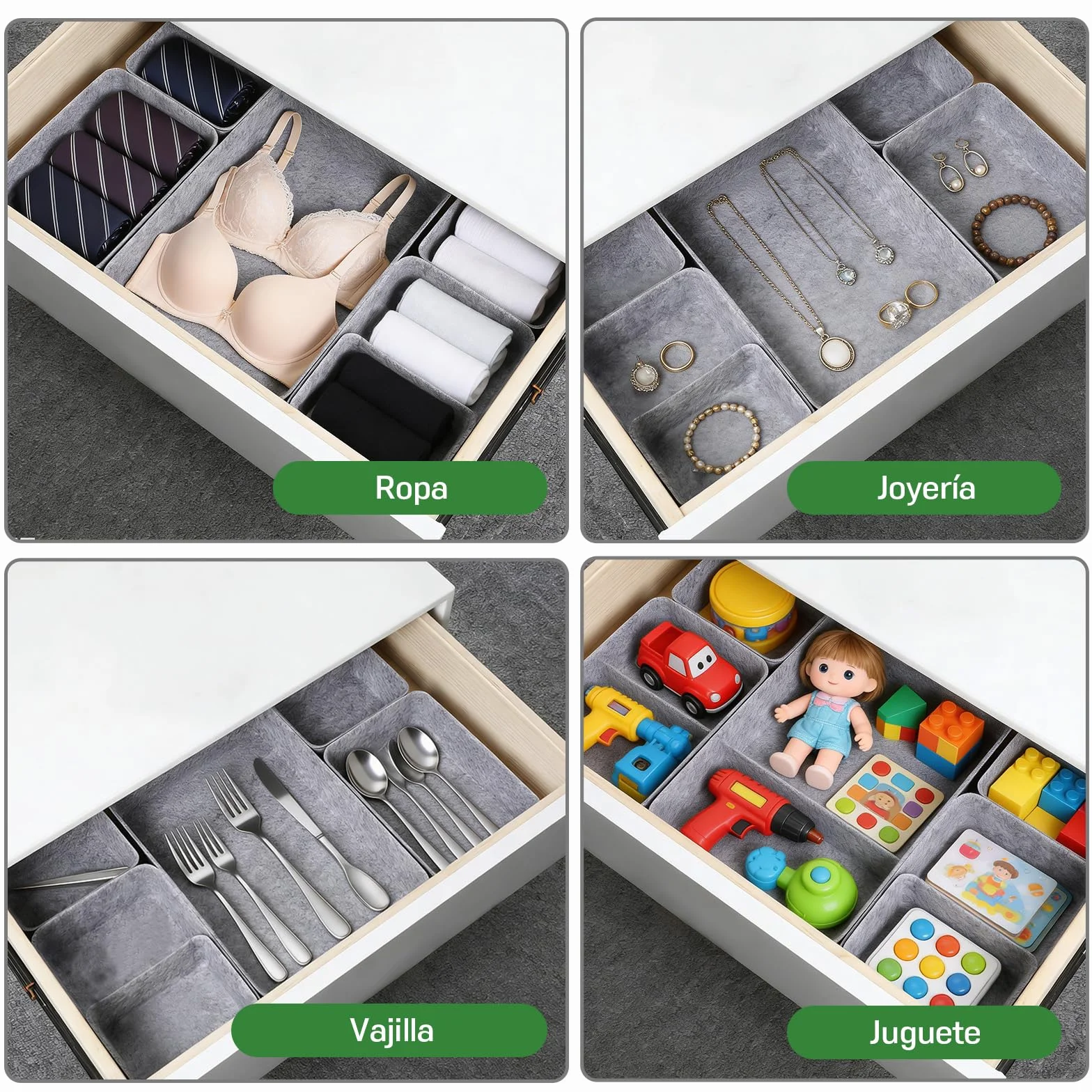 Captainfive organizador de cajones 20 piezas cajas apilables de fieltro para escritorio armario