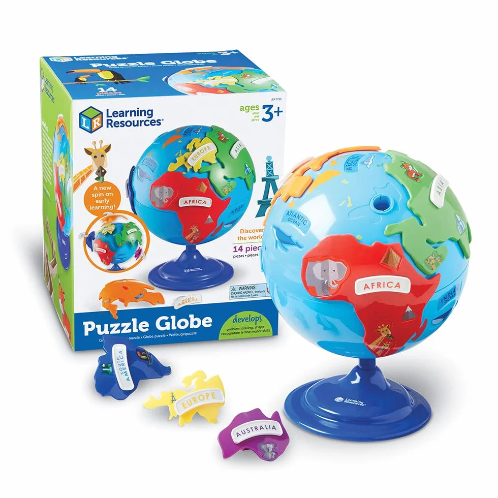Learning Resources Globo Terráqueo Infantil – Puzle Interactivo Montessori – Desde 3 Años – 6 Continentes Extraíbles + Bola Giratoria de 20 cm