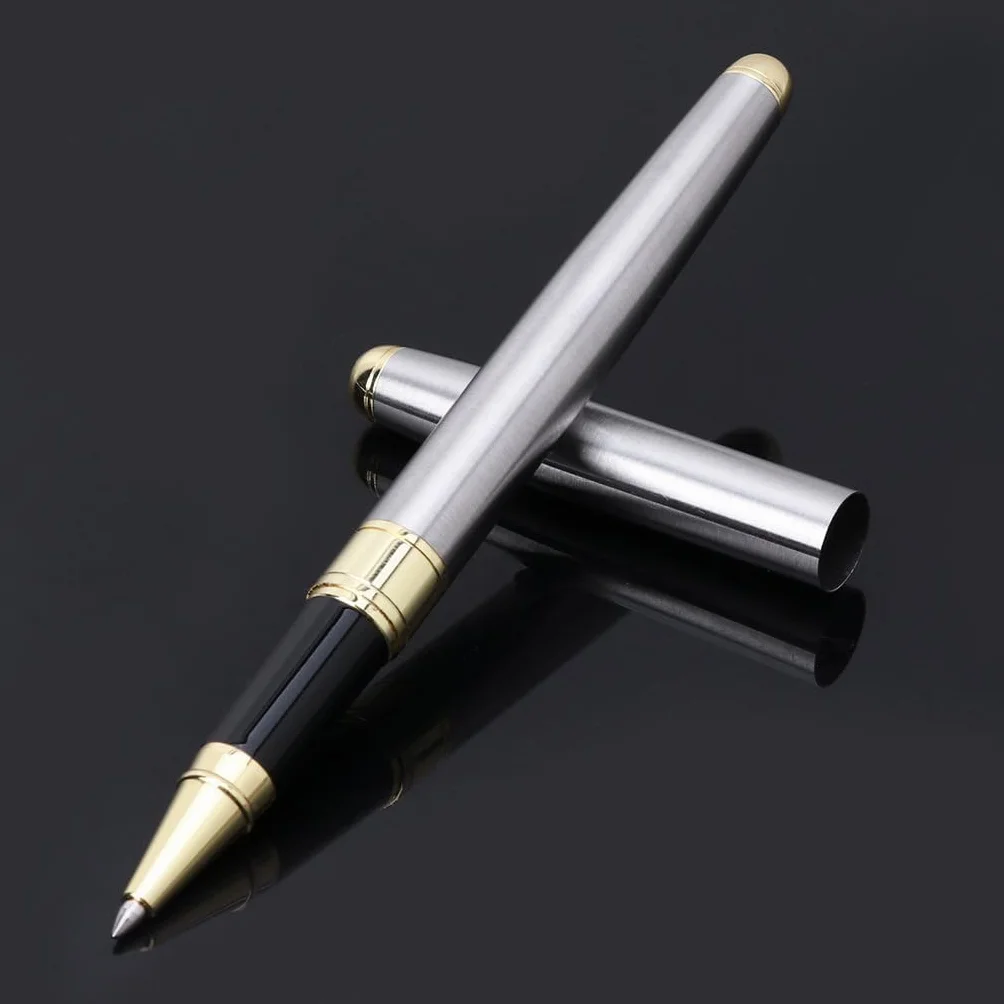 Bolígrafo, bolígrafo de tinta neutra Bolígrafo de metal con punta de bola y tinta gel de 0,5 mm, color negro y plateado.(Black)