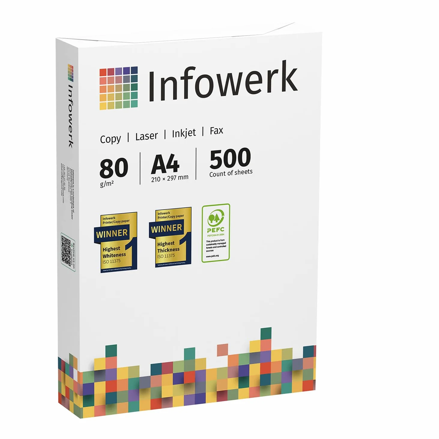 Papel multiusos para impresora, Folios A4, 80g, 10.000 Hojas, 20 Paquetes de 500, Color blanco, PEFC