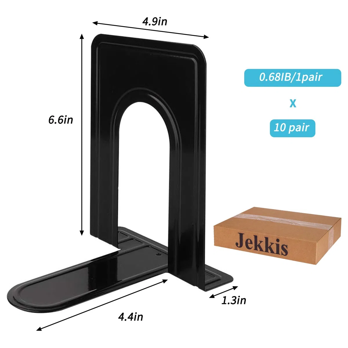 Jekkis Sujetalibros de Metal, 10 pares/20 sujetalibros Resistentes, 6.7 x 5.7 x 4.9 Pulgadas, Color Negro, sujetalibros Antideslizantes para estantes, Oficina y hogar