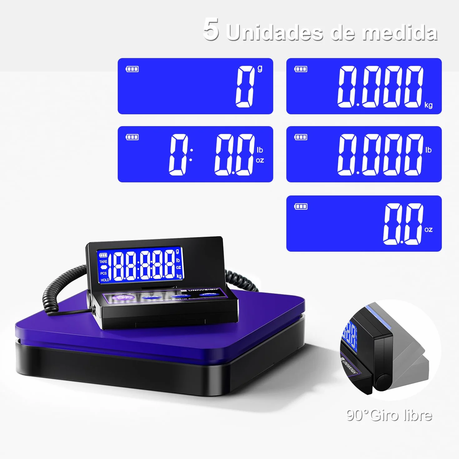 UNIWEIGH Báscula de envío digital de 110 lb/0.1 oz precisa,báscula postal con 5 unidades/LCD/Tara/función de retención,báscula de envío para paquetes de pequeñas empresas,Incluye batería y Cable USB