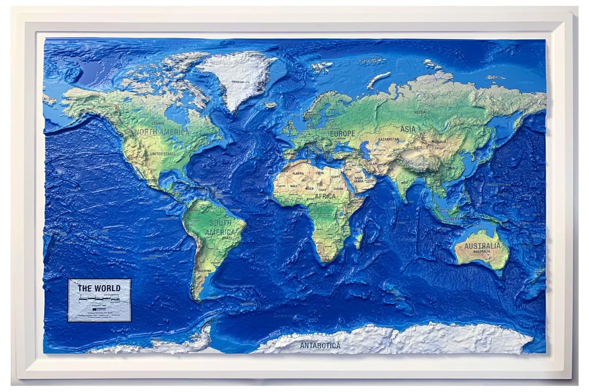 Mapa 3D del World Ranger por Hubbard Scientific | Un verdadero mapa en relieve elevado - Puedes sentir el terreno | Mapa moldeado al vacío | 36 x 24 pulgadas | Topografía detallada