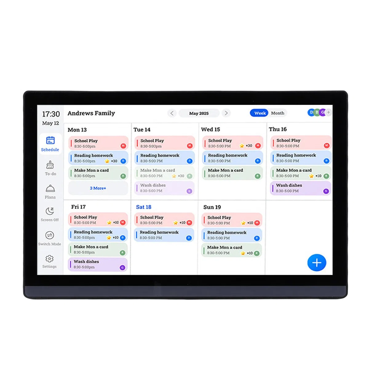 Garosa Calendario Electrónico Tabla de Tareas con Pantalla HD de 17,3 Pulgadas para Uso Doméstico y Coordinación Familiar (Enchufe de la UE 100-240V)