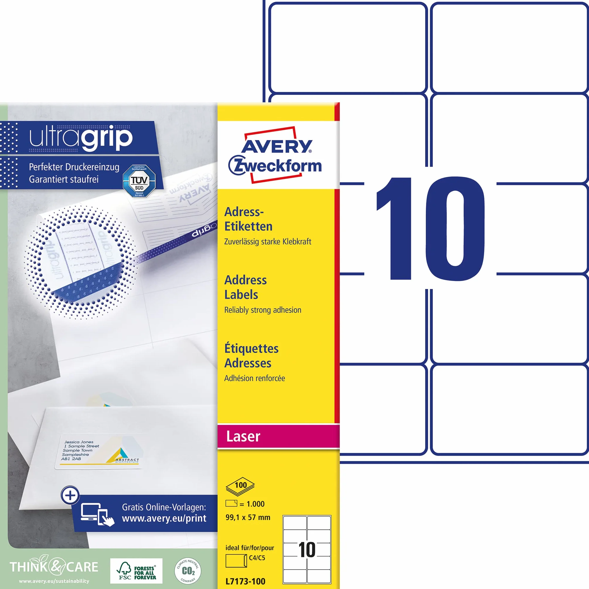 Avery L7173-100, Etiquetas de Dirección, Blanco