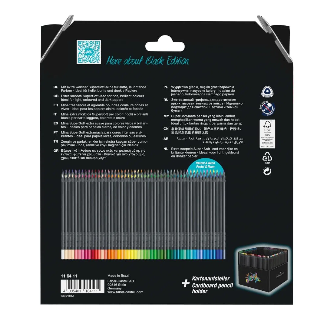Faber-Castell 116411 - Lápices de color Black Edition, caja de 100, irrompibles, para niños y adultos