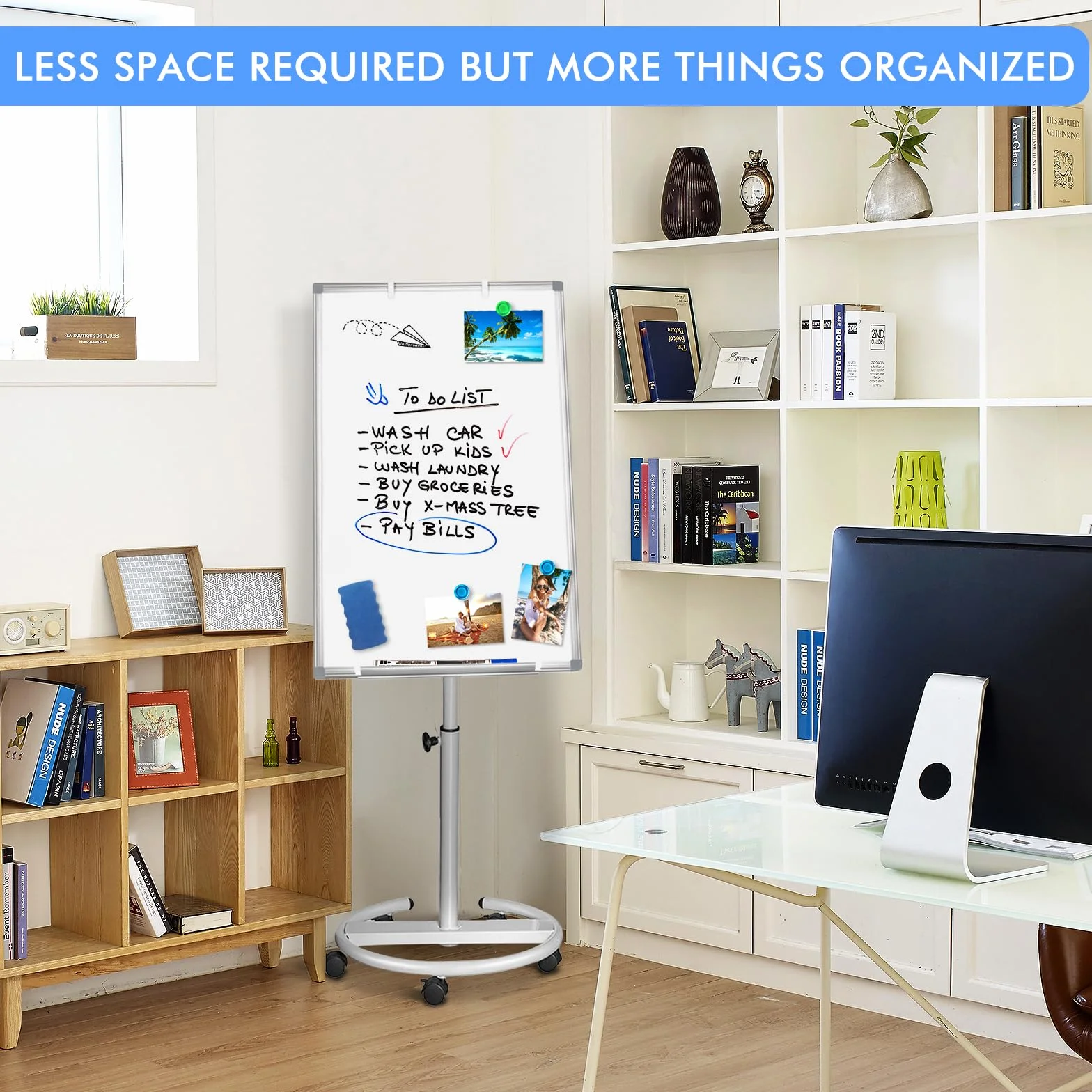 maxtek Pizarra Blanca Con Soporte, 90 X 60 cm Pizarra Caballete, Papel Para Rotafolio MóVil Con Gancho, MagnéTico Para Escribir, Altura Ajustable, 1 Borrador, 3 Marcadores Y 6 Imanes