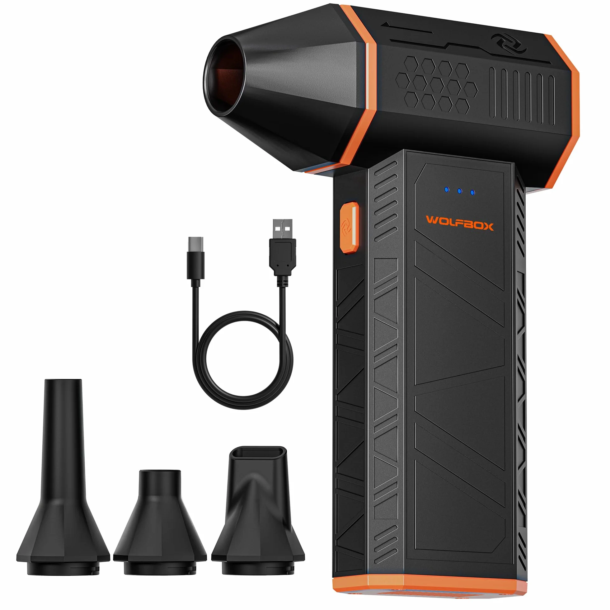 WOLFBOX Soplador de aire eléctrico inalámbrico 110000 rpm mini ajustable 3 engranajes carga rápida