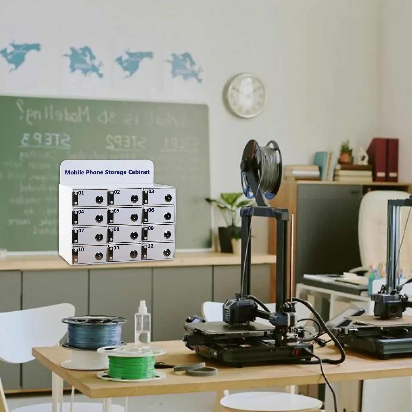 Taquilla para Guardar Móviles, 12 Compartimentos Acrílico Caja Almacenamiento Personal, Caja Móviles con Cerradura Llave, Armario de Pared con Ranura Tarjetas, para Aulas y la Fábrica
