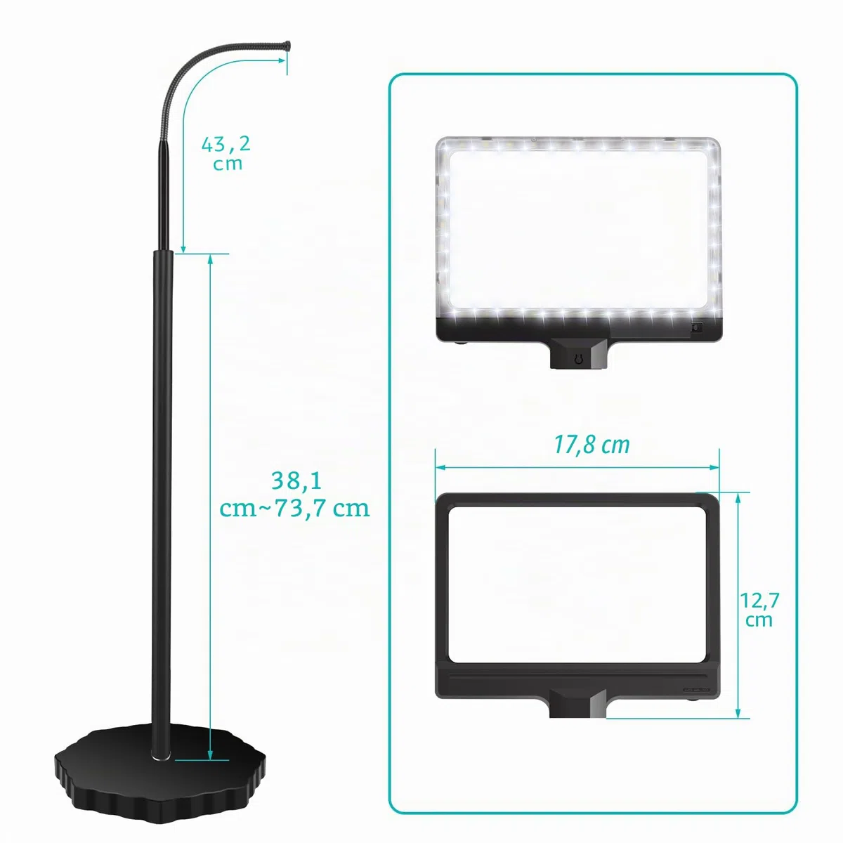Lupa con luz y soporte, lámpara LED 5 modos de color, regulable continua, brazo giratorio ajustable, lupa iluminada para manualidades, estética, redonda de base