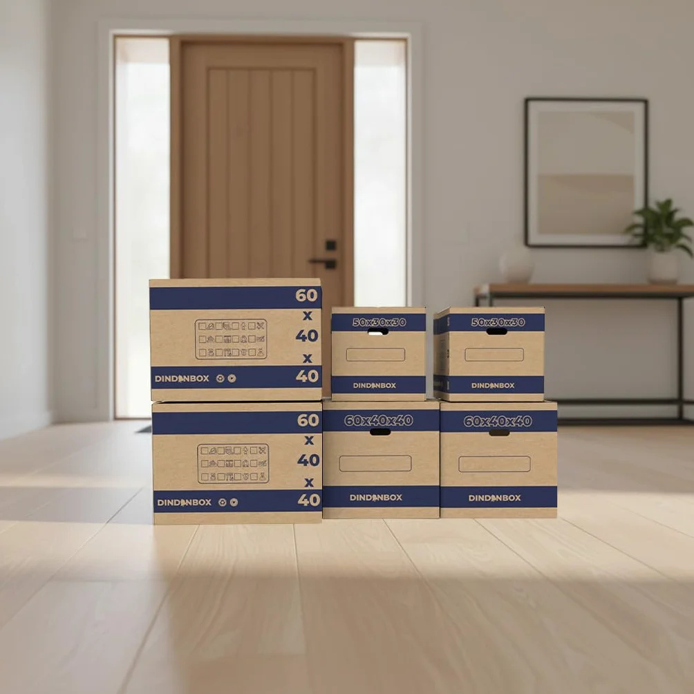 Cajas de Cartón para Mudanza 60x40x40cm con Precinto y Asas, Cartón Corrugado Reciclado